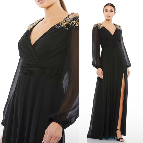 Mac Duggal Embellished 55694 Shoulder Blouson Sleeve Gown Size 14 NEW $498 - Picture 1 of 10